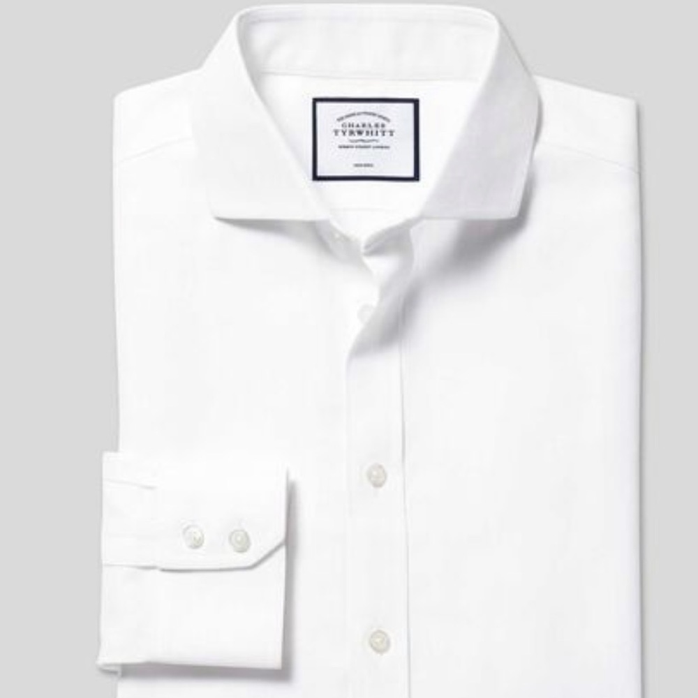 Spread Collar Non-Iron Herringbone Shirt - White - Picture 1 of 5
